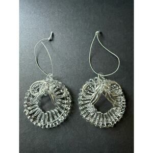 Crystal Wreath Ornaments Clear Glass Handcrafted Set (2) Holiday